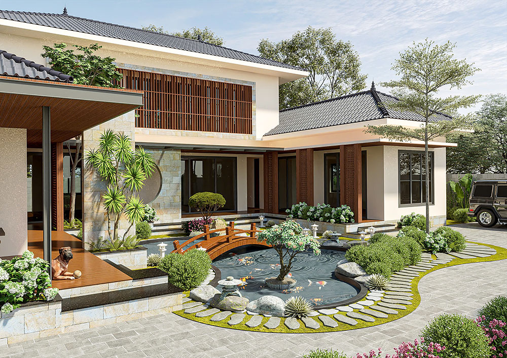 Thiết kế biệt thự mái nhật tiểu cảnh