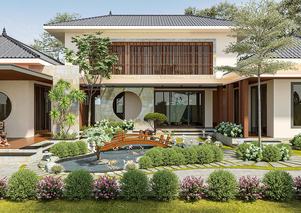 Thiết kế biệt thự mái nhật tiểu cảnh