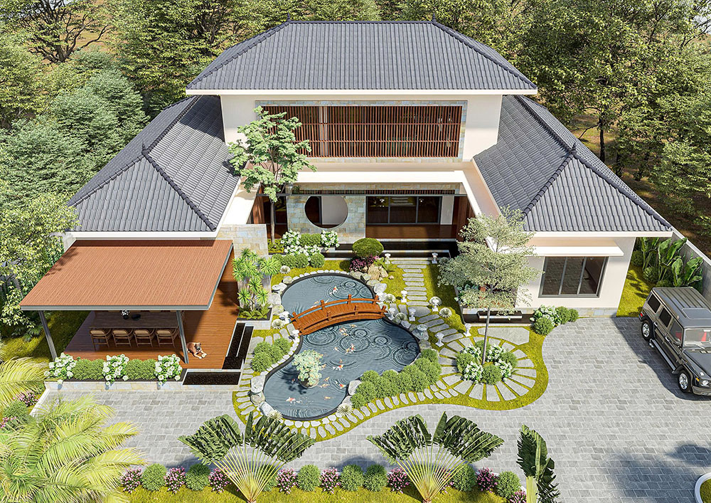 Thiết kế biệt thự mái nhật tiểu cảnh