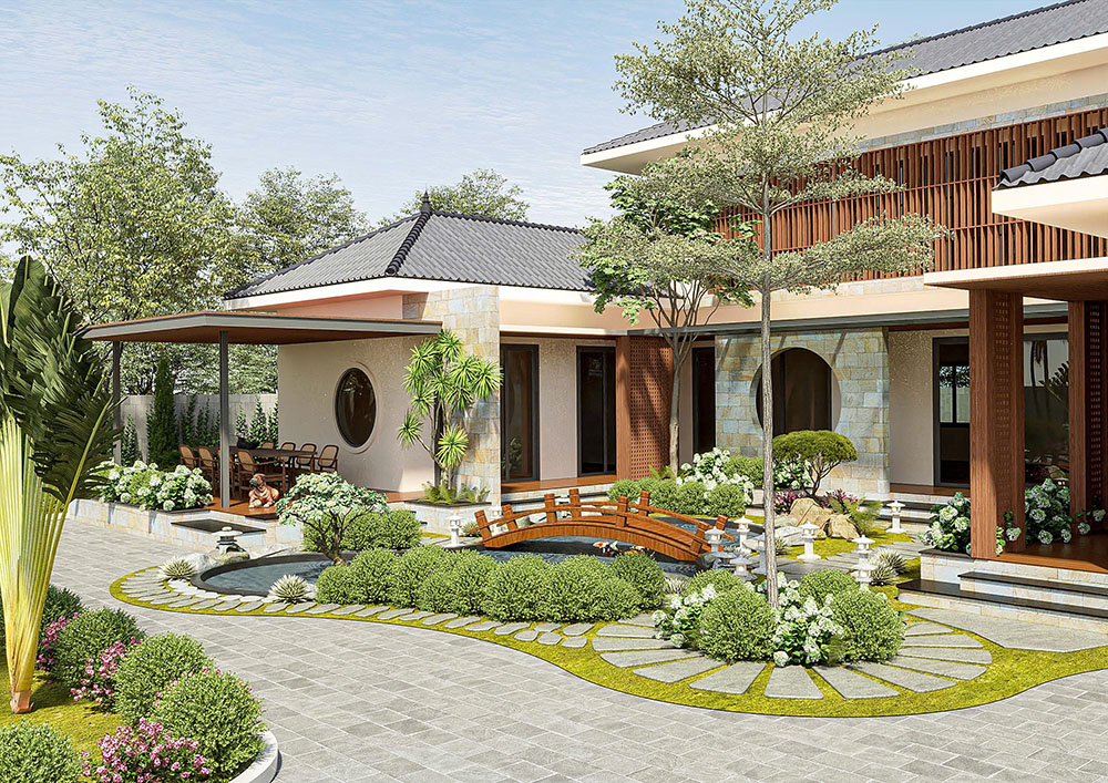 Thiết kế biệt thự mái nhật tiểu cảnh